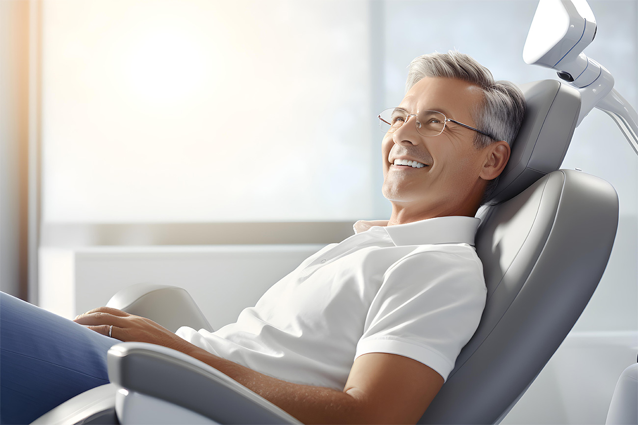 Patient relaxing in a dental chair